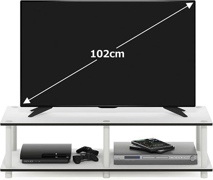 Furinno JUST TV Stand, 2-Tier Wide Entertainment Center with Open Shelf, No Tools TV Console for TV up to 46 Inch with Tubes, for Living Room, Bedroom, Plain White