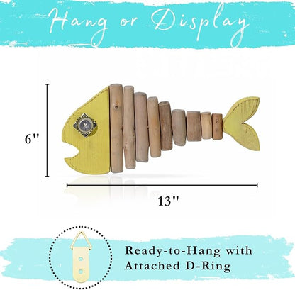 Driftwood Fish Nautical Wall Decor - Handmade Wooden Rustic Coastal Wall Art for Living Room, Bedroom, Office, Bathroom - Ocean Beach Decoration (Pixie)