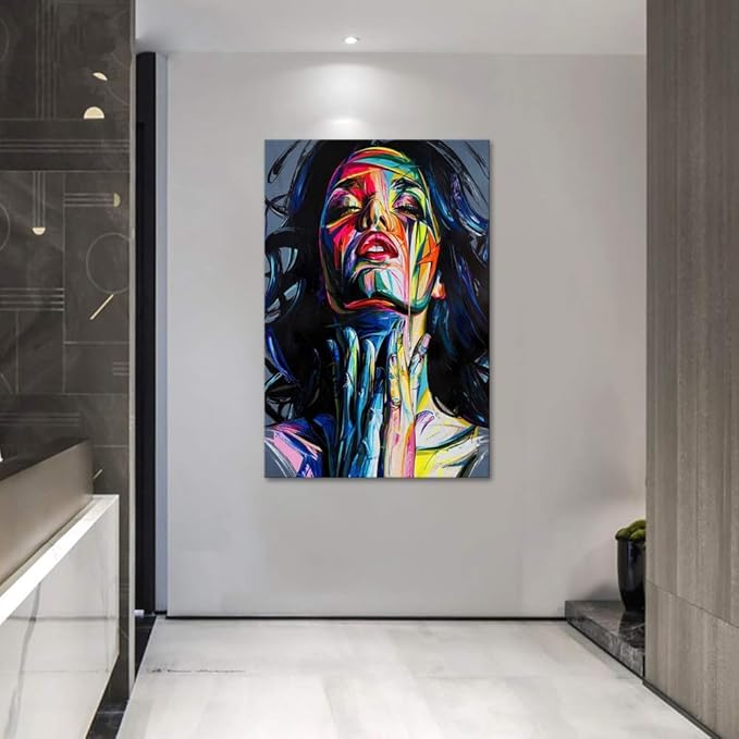 Yatsen Bridge Colorful Abstract Canvas Wall Art Graffiti Woman Art Print Street Pop Artwork Banksy Decor for Living Room Stretched and Framed Ready to Hang 24x36 inch