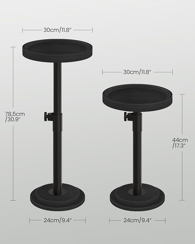 CHOEZON Small Round Side Table, Height Adjustable Drink Table, Pedestal Martini Table with Thickened Base, for Small Space, Sofa, Living Room, Bedroom, Black TBZ31BB