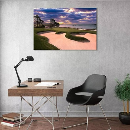 chenchenArt Pebble Beach Golf Course Wall Art for Living Room Bedroom Bathroom Home Decorations Golf Course Picture Poster Wall Decor for Office Canvas Prints Framed Ready to Hang(18''H x 24''W)
