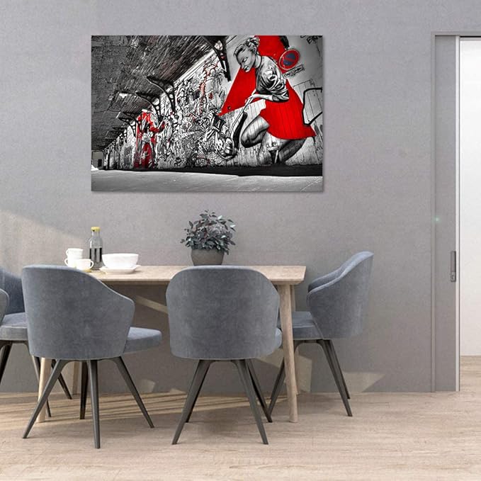 Banksy Wall Art Graffiti Street Giclee Canvas Paintings Poster and Prints Colorful Graffiti Wall Pictures Figure Street Picture Artwork Framed Art for Apartment Home Wall Decor -28”Wx44”H.
