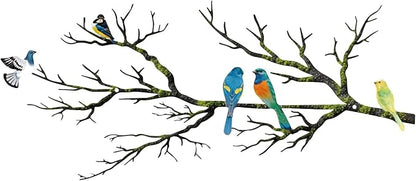 ESTART Metal Birds Wall Art, Metal Vivid Birds on Branch Silhouette Wall Decor Black Leaves with Bird Outdoor Hanging Wall Sculpture for Home Balcony Garden (Bright Color, Small)