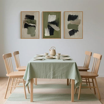 Green Abstract Framed Canvas Wall Art Set, Modern Brush Strokes Wall Decor,Neutral Tone Minimalist Green and Black Color Block Art Print for Living Room,Bedroom,Dining Room, Office-24 x36 x3