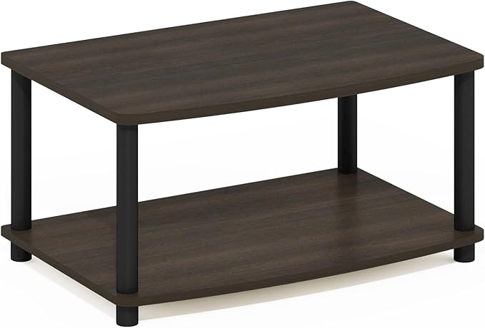 Furinno TURN-N-TUBE TV Riser Stand, 2-Tier Small Elevated No Tools TV Stand with Plastic Poles, Console for TV up to 32 inch, 15.8 x 23.8 x 11, for Living Room, Bedroom, Dark Brown
