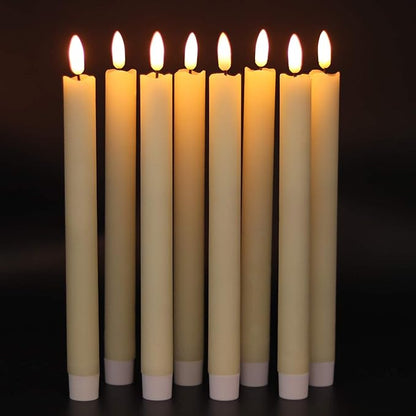 Ivory Flameless Taper Candles Battery Operated with 6H Timer, Real Wax 3D Wick Flickering LED Taper Candles Dinner Wedding Holiday Decor(6 Pack, 0.78 x 9.64 Inches)