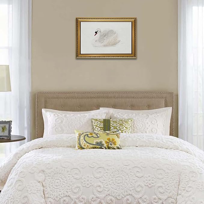 YD&YZY Gold Framed Vintage Wall Art Classic Swan Canvas White Swan Wall Decor Rustic Farmhouse Watercolor Retro Art Painting Picture Print Artwork for Bedroom Bathroom Office 16x24 inch Framed