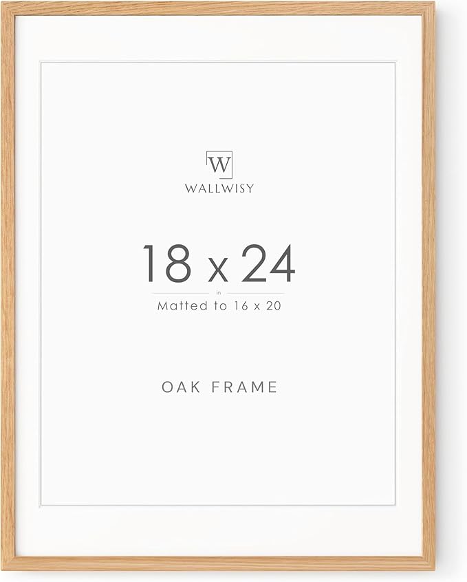 18x24 Poster Frame, Solid Oak 18x24 Poster Frames Matted to 16x20, 24x18 Natural Wooden Frame Horizontal or Vertical Wall Mounting, Set of 1