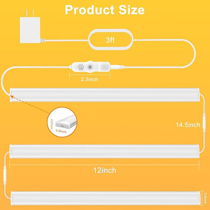 maylit Under Cabinet Lights Plug in, 3 Pcs 12 Inch Ultra Thin Under Cabinet Lighting, Super Bright Warm White Under Counter Lights for Kitchen, Dimmable Light for Cabinet, Counter, Workbench, Desk