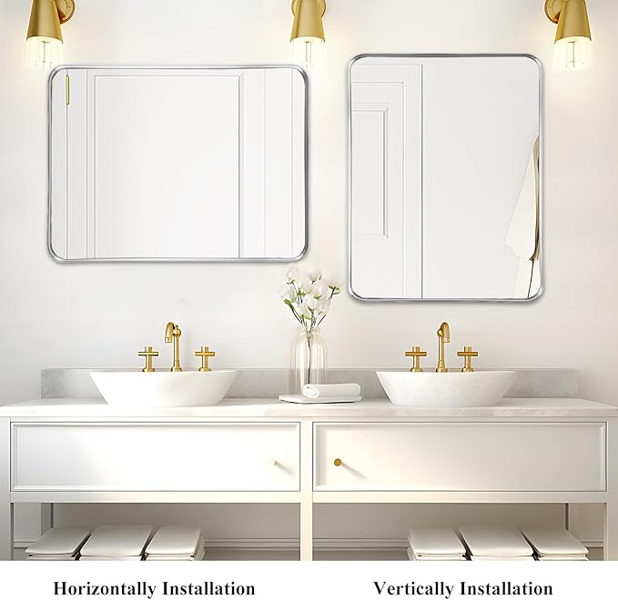 Fabuday Bathroom Mirror - 24x30 Inch Over Sink Silver Wall Mirrors for Bathroom, Rectangle Vanity Mirror for Bedroom, Living Room, Entryway, Horizontal or Vertical Hanging