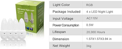 GREENIC Multicolor LED Night Light 4 Pack Bubble Pattern with Dusk to Dawn Sensor, Rotating 8 Colors, Plug in Night Light for Bedroom, Kids Room, Bathroom