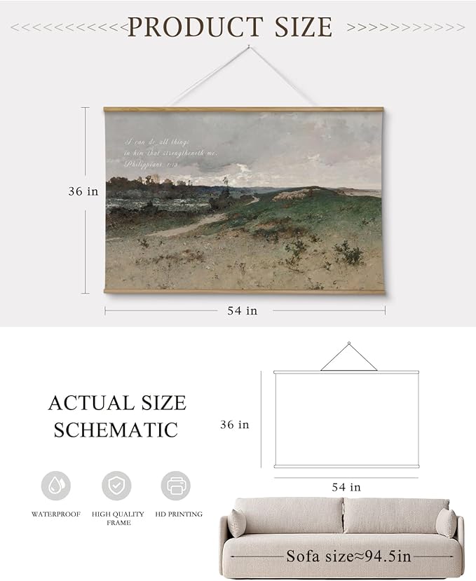 InSimSea 36x54 Large Canvas Scroll Christian Wall Art, Bible Verse Wilderness Grass Landscape Religious Decor, Inspirational Oil Painting for Living Room, Prayer Room, Church