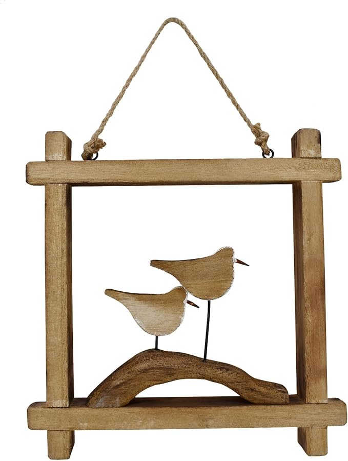 Linfevisi Wooden Seabird Wall Decor Hanging Nautical Decorations Solid Wood Seagull Wall Sculpture Inside Coastal Beach Ocean Sea Theme Wall Art for Home Decor Bathroom 8.66 Inch