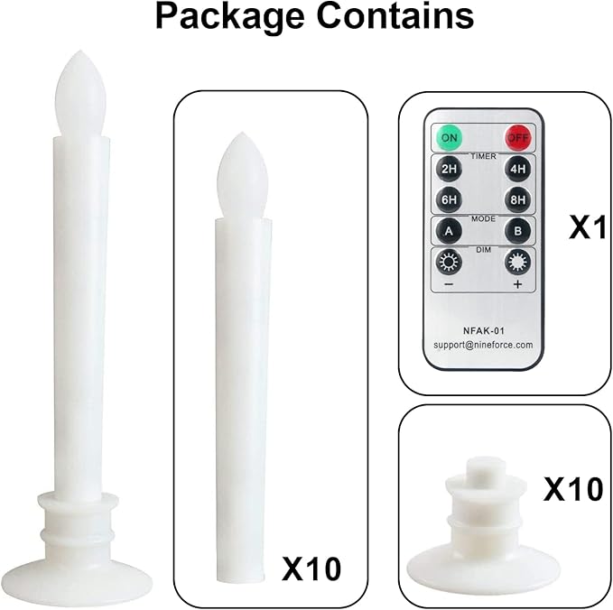 2 Pack Flameless Taper Candles with Remote/Timer, Battery Operated Flickering LED Window Candles, Vintage Christmas Electric Fake Candlesticks, White Holder