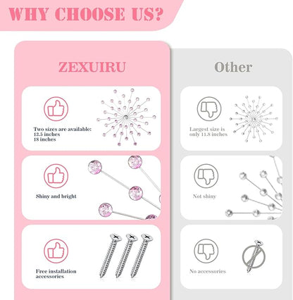 ZEXUIRU 3 Pack Silver Sunburst Wall Decor – Metal Crystal Wall Art with Sparkling Rhinestones, 14’’/18 Inch Starburst Wall Hanging Set for Living Room Bedroom Bathroom – Modern Bling Home Decorations