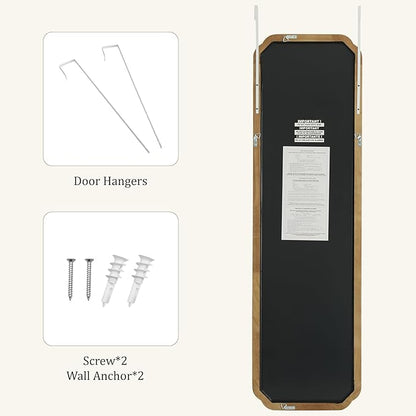 WallBeyond 48" x 14" Full Length Door Mirror with Rustic Rounded Corner Wood Frame, Over the Door Hanging Mirror for Bedroom, Closet, Dressing Area and Entryway, Natural
