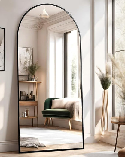 DYNWELL Arched Full Length Mirror, Floor Mirror with Stand, 71"x26" Large Wall Mirror Full Length, Body Floor Mirror, Wall Mounted for Bedroom, Black