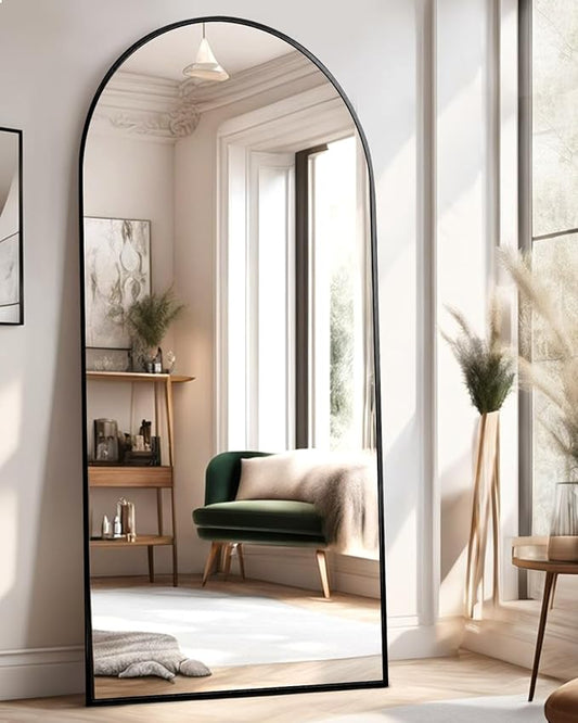 DYNWELL Arched Full Length Mirror, Floor Mirror with Stand, 71"x26" Large Wall Mirror Full Length, Body Floor Mirror, Wall Mounted for Bedroom, Black