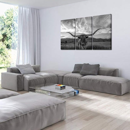 KREATIVE ARTS - Large Modern Canvas Wall Art for Home and Office Decoration Texas Animal Pictures Print Art on Canvas Longhorn Canvas Prints Giclee Artwork for Wall Decor 16x32inchx3pcs