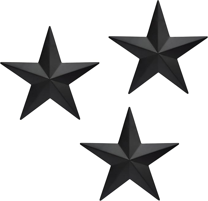 VIVICOMFY 12" Black Barn Star Wall Decor,Metal Stars Rustic Vintage Western Country Farmhouse Home Indoor or Outdoor Wall Decoration,Texas Stars for House Art Décor(Set of 3)