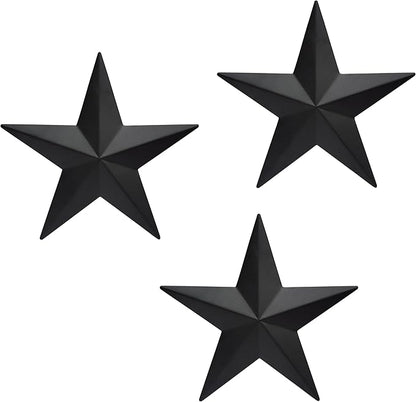 JoyEvy 12" Black Barn Star Wall Decor,Metal Stars Rustic Vintage Western Country Farmhouse Home Indoor or Outdoor Wall Decoration,Texas Stars for House Art Décor(Set of 3)