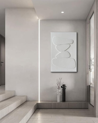 Creespi Hand-Painted White 3D Textured Wall Art 24x36 inches,Minimalist Abstract Canvas Art Painting for Home Wall Decoration
