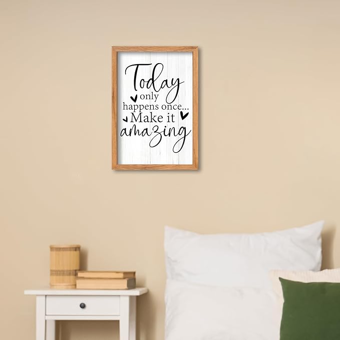 AuraPeak Today Only Happens Once Make It Amazing Inspirationa Quotes Office Wall Decor, Motivational Sayings Frame Rustic Home Living Room Laundry Room Wall Art Hanging (Wood 16"×10")