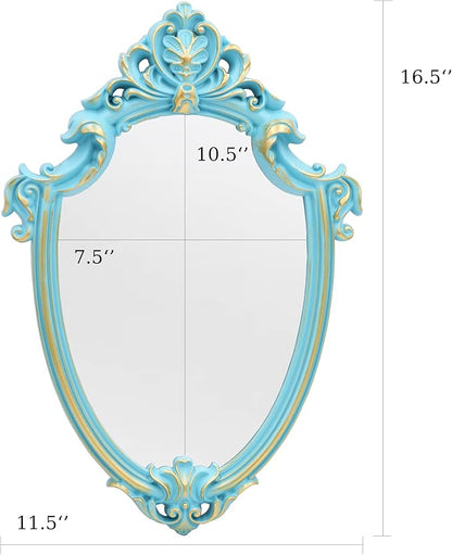 Eaoundm 16.5 x 11 inch Vintage Shield Shape Decorative Wall Mirror (Blue)