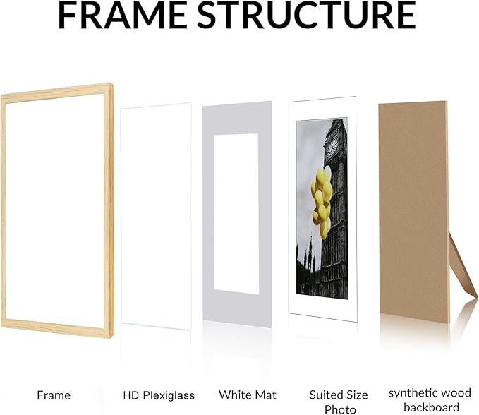 Picture Frame, Set of 6 12x16 Natural Wood, Poster Frame with Plexiglass, Tabletop & Wall Mount, Ideal Gift for Any Occasion