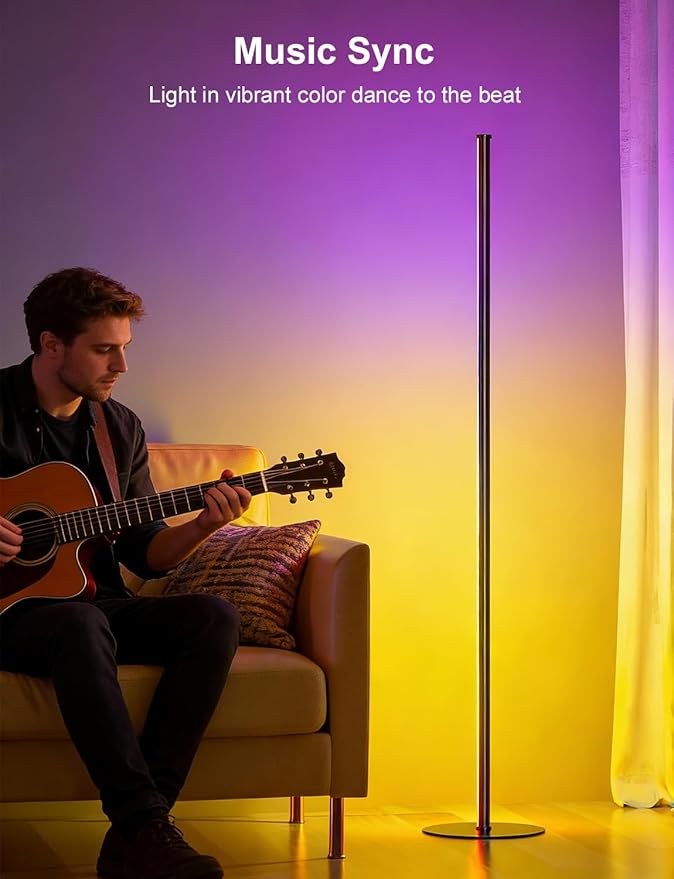 Eastfine Corner Floor Lamp 70", Upgraded RGB LED with Remote Control, App Control with 16 Million Colors and Dynamic Modes, Music Sync Timing, Ambient Lighting for TV Living Room Bedroom Gaming