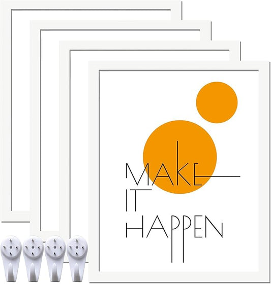 8x10 Picture Frame Set of 4, White 8 x 10 Frame High Transparent Wall Gallery Poster Canvas Photo Frames for 8 by 10 inches