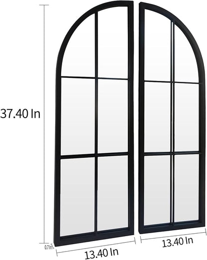 OUSHUAI Black Arched Mirror Set of 2,Window Pane Mirror for Wall Decor,Farmhouse Wall Mounted Mirrors for Entryway,Hallway,Living Room,Fireplace.2-Pack 38"X13.4"