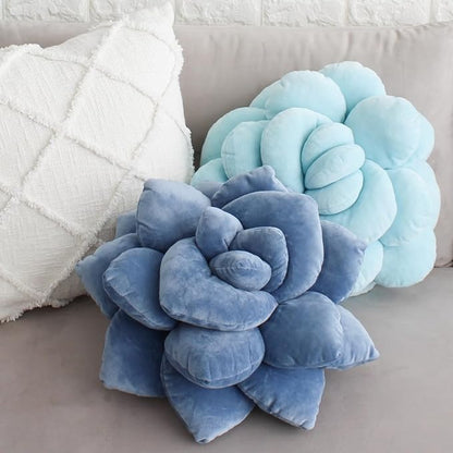 Green Philosophy Co. Succulent® Pillow 16" – Soft 3D Flower Shaped Throw Pillow, Smokey Blue Plush Succulent Pillow for Couch & Bedroom Decor, Cute Plant Lover Gift
