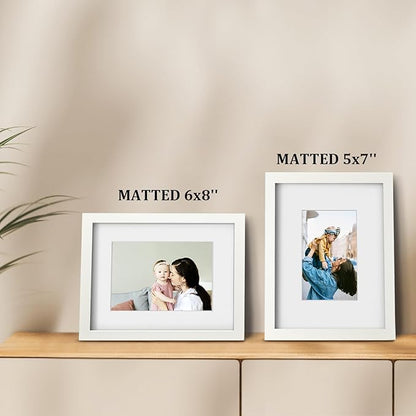 Egofine 9x12 Picture Frames 4PCS Covered by Plexiglass, Wood Frames for Pictures 5x7/6x8 with Mat or 9x12 without Mat, Tabletop and Wall Mounting Display, White with Texture