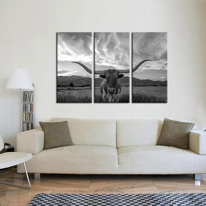 KREATIVE ARTS - Large Modern Canvas Wall Art for Home and Office Decoration Texas Animal Pictures Print Art on Canvas Longhorn Canvas Prints Giclee Artwork for Wall Decor 16x32inchx3pcs