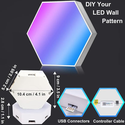 Gaming LED Hexagon Lights, Smart Hexagon Wall Lights App and Remote Control, LED Light Panels for Wall Music Sync, DIY Geometry RGB Gaming Room Decor for Living Bedroom Streaming, 7 Panels