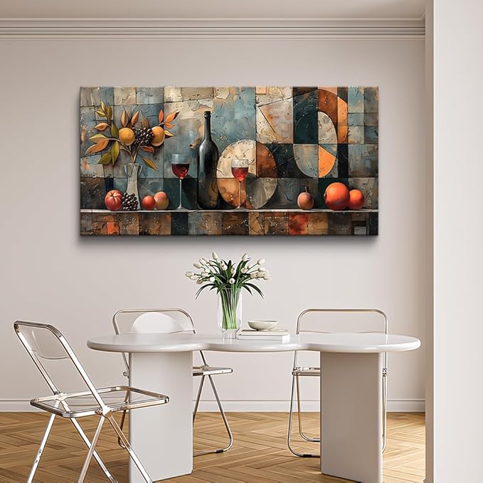 KELIYUAN Large Canvas Wall Art For Kitchen Wall Decor For Living Room Restaurant Pub Decorations Wine Glass Wall Painting Still Life Abstract Pictures Artwork Dining Mural Posters Decor 30"x60"