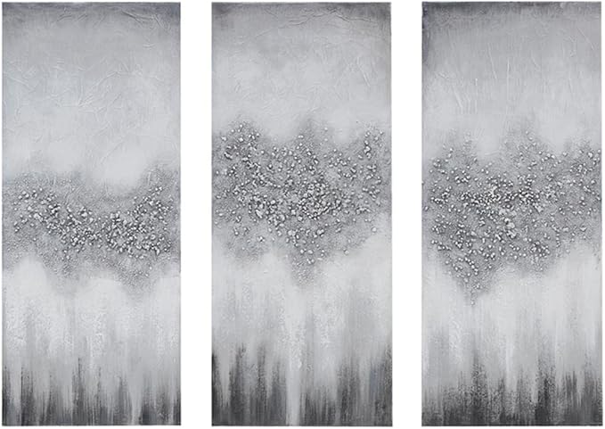 Madison Park Wall Art Living Room Décor - Embellished Hand Painted Canvas, Home Accent Glitter Abstract Bathroom Decoration Ready to Hang Painting for Bedroom, 15"W x 35"H x 1.5"D, Grey 3 Piece