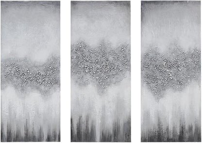 Madison Park Wall Art Living Room Décor - Embellished Hand Painted Canvas, Home Accent Glitter Abstract Bathroom Decoration Ready to Hang Painting for Bedroom, 15"W x 35"H x 1.5"D, Grey 3 Piece