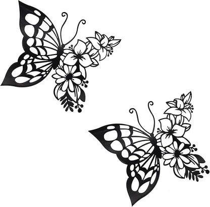 EZ4ENCE 2pcs Butterfly Decoration Boho Wall Art Hanging Appearance Metal Hanging Butterfly Decor Flower Wall Art for Bedroom Living Room Home, Black (Medium)