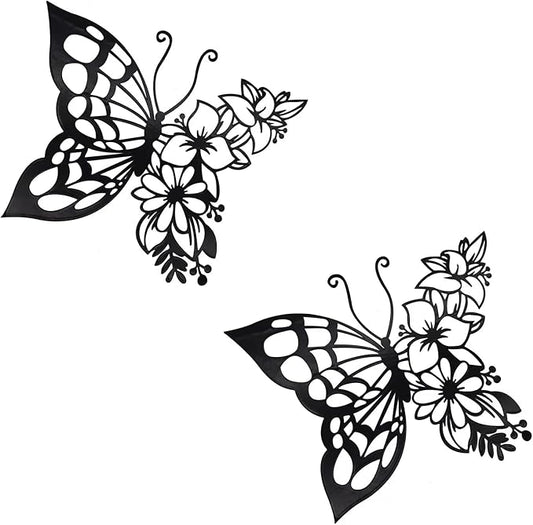 EZ4ENCE 2pcs Butterfly Decoration Boho Wall Art Hanging Appearance Metal Hanging Butterfly Decor Flower Wall Art for Bedroom Living Room Home, Black (Medium)