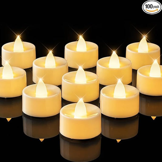 BEICHI Flameless Candles, 100Pack Battery Operated Candle, LED Tea Lights Candles Battery Operated, Flickering Fake Votives for Wedding Party Home Decor- Warm White, Ivory Base