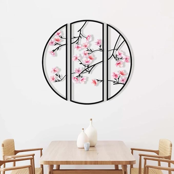 XORT 3 Pieces Metal Flowers Wall Decor, Minimalist Floral Wall Arts Hanging Decor for Living Room Bathroom Bedroom Dining Room Kitchen Indoor Outdoor