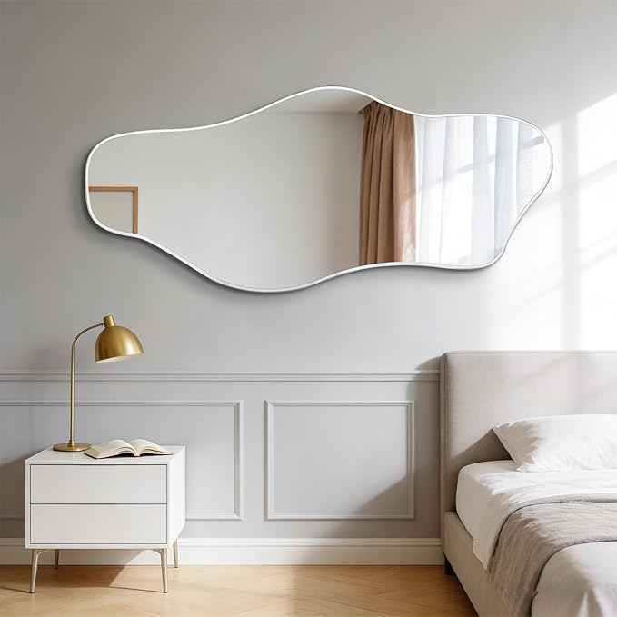 Irregular Frameless Mirror, 54.5"x24" Large Asymmetrical Tempered Glass Mirror, Modern Silver Organic Wall Mirrors for Living Room Bedroom Hallway Entryway, Horizontal or Vertical Hanging
