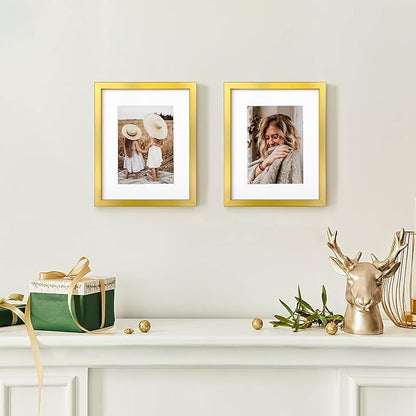 8X10 Modern Gold Picture Frame, 6 Pack Photo Frames for Gallery Wall, Display Pictures 5x7 with Mat or 8x10 Without Mat for Tabletop Display and Wall Mounting