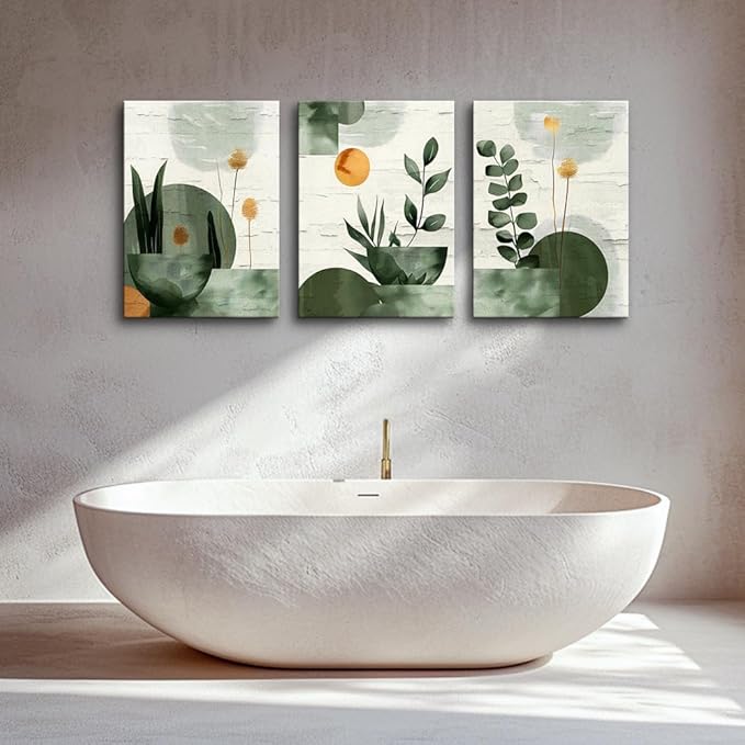 TTHYUEWS Boho Canvas Wall Art Prints Large Wall Decor for Living Room Bedroom Wall Art Decor Geometry Plant Pictures Abstract Paintings Office Artwork Modern Home Decoration 3 Piece Ready To Hang