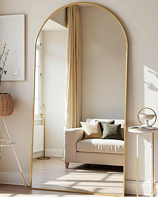 78''x38'' Oversized Full Length Mirrors, Arched Floor Mirror with Stand, Full Body Large Standing Mirror/Leaning/Hanging Wall Mounted for Living Room, Bedroom, Gold