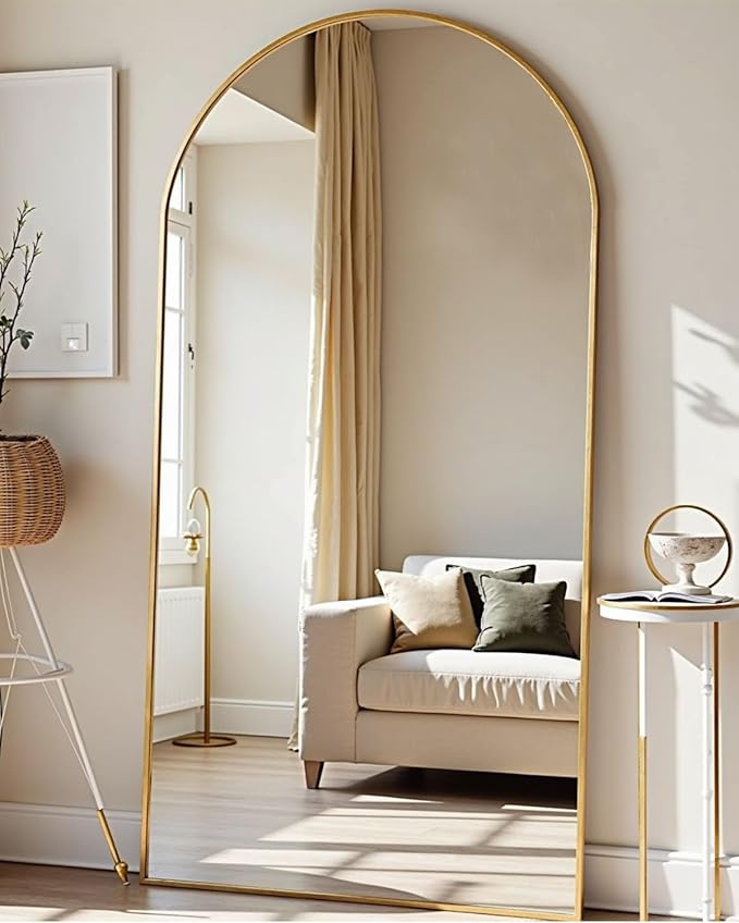 81''x41'' Oversized Full Length Mirrors, Arched Floor Mirror with Stand, Full Body Large Oversized Standing Mirror/Leaning/Hanging Wall Mounted for Living Room, Bedroom, Gold