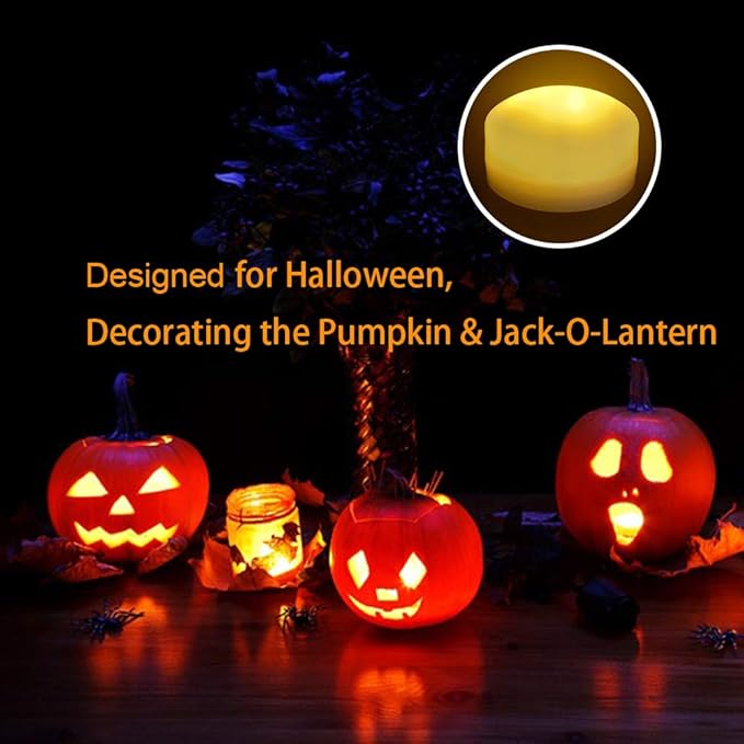1 Pack Halloween Pumpkin Light with Remote and Timer Big Battery Operated LED Decorative Bright Flickering Flameless Candle Set Bulk for Jack-O-Lantern Décor Party Home Christmas Decorations, White