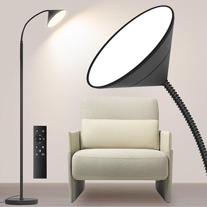 mukuxin 76" LED Floor Lamp, 18W/1800LM Super Bright Reading Standing Lamp,Stepless Dimmable&Adjustable Color Temperature 2700K-6500K w/Remote& Touch Control Lamps for Living Room Bedroom Office Black